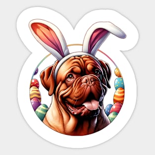 Dogue de Bordeaux Enjoys Easter with Bunny Ears Sticker